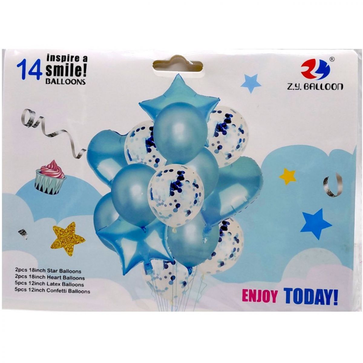 Кульки набір-букет 14 шт ENJOY TODAY (БЛАКИТНИЙ)  фото 1