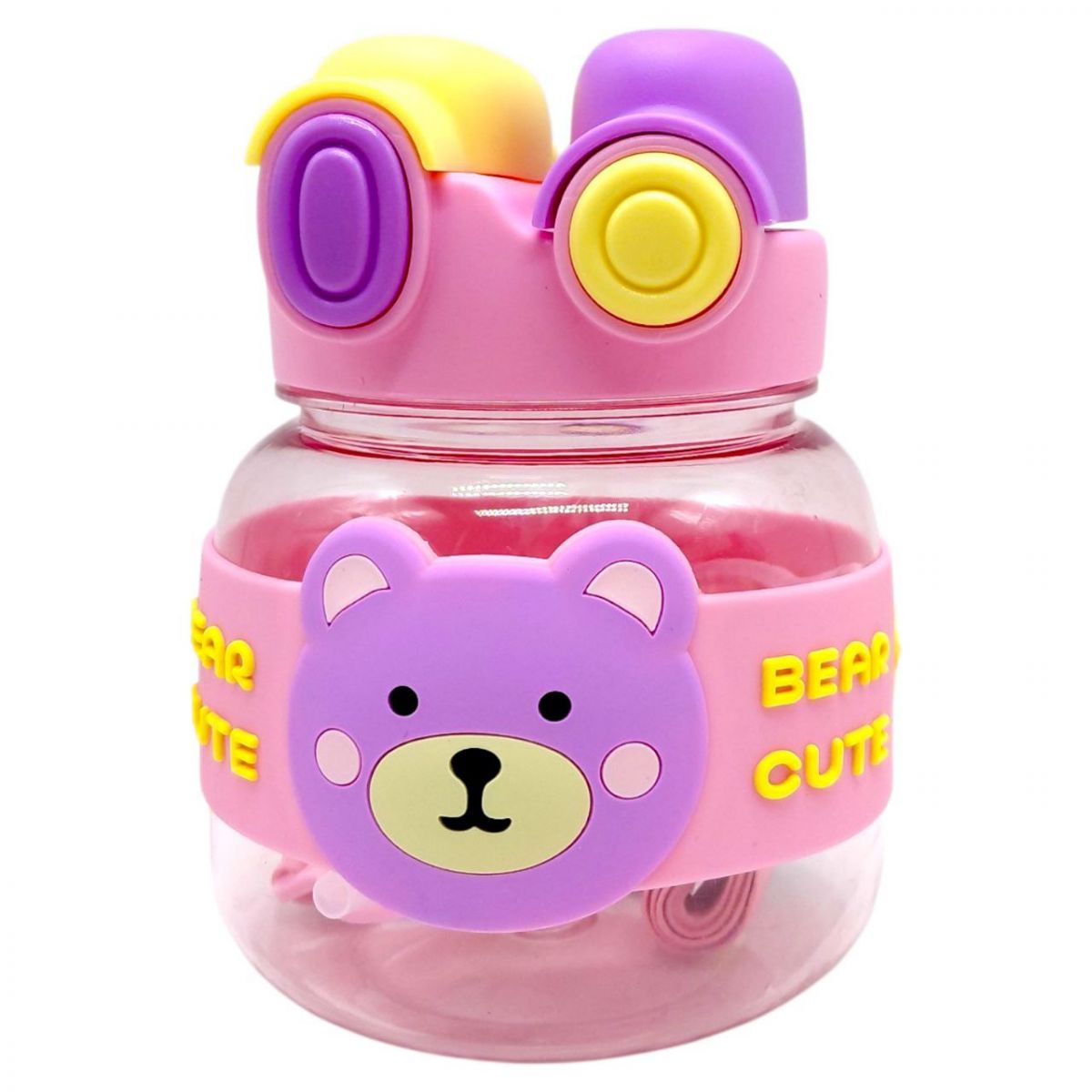 Пляшка для води 1000 мл, пластикова, ремінець, трубочка, шийка, в пакеті (РОЖЕВА)  фото 1