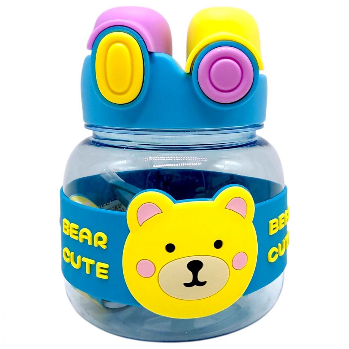 Пляшка для води 1000 мл, пластикова, ремінець, трубочка, шийка, в пакеті (БЛАКИТНА)  фото 1