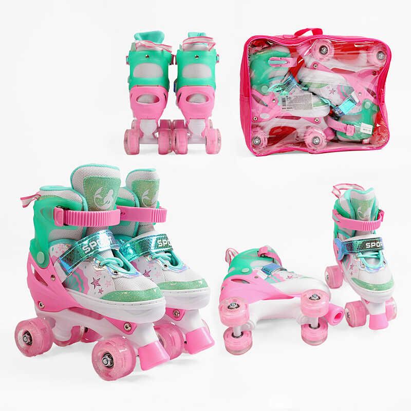 Ролики розмір 34-38 (6) колір РОЖЕВИЙ, устілка 21-24 см, колеса PU, КОЛЕСА ЗІ СВІТЛОМ, d коліс – 4,5 см, в сумці  фото 1