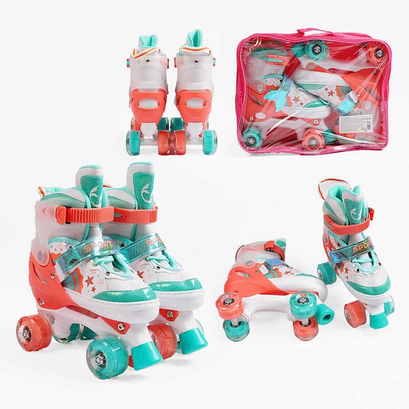 Ролики розмір 31-34 (6) колір Кораловий, устілка 18-21 см, колеса PU, КОЛЕСА ЗІ СВІТЛОМ, d коліс – 4,5 см, в сумці  фото 1