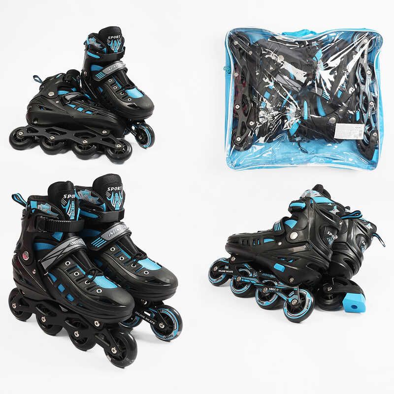 Ролики /розмір 39-43/ колір – Синій (6) колеса PU, ПЕРЕДНЄ КОЛЕСО СВІТЛО, d – 6. 5 см, в сумці  фото 1