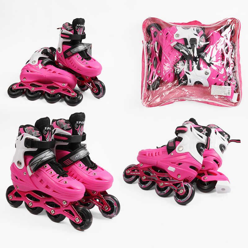 Ролики /розмір 39-43/ колір – Рожевий (6) колеса PU, ПЕРЕДНЄ КОЛЕСО СВІТЛО, d – 6. 5 см, в сумці  фото 1