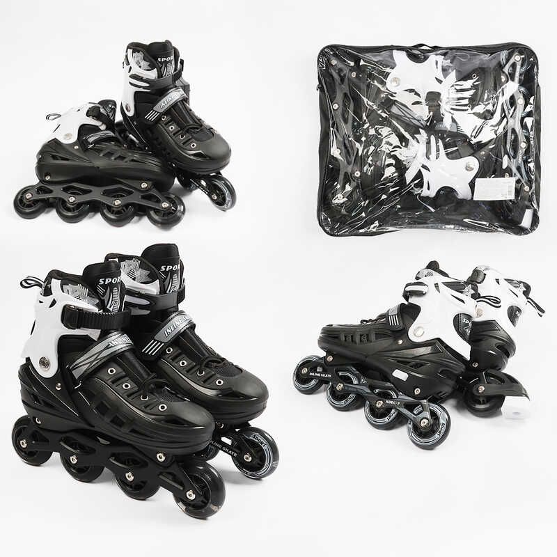 Ролики /розмір 39-43/ колір – Чорний (6) колеса PU, ПЕРЕДНЄ КОЛЕСО СВІТЛО, d – 6. 5 см, в сумці  фото 1