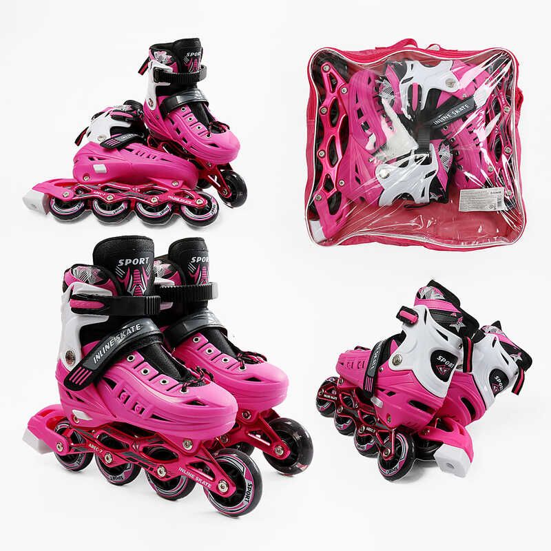 Ролики розмір 34-38 (6) колеса PU, d – 7 см, устілка 20-23 см, алюмінієва рама, переднє зі світлом, підшипник ABEC-7, в сумці  фото 1