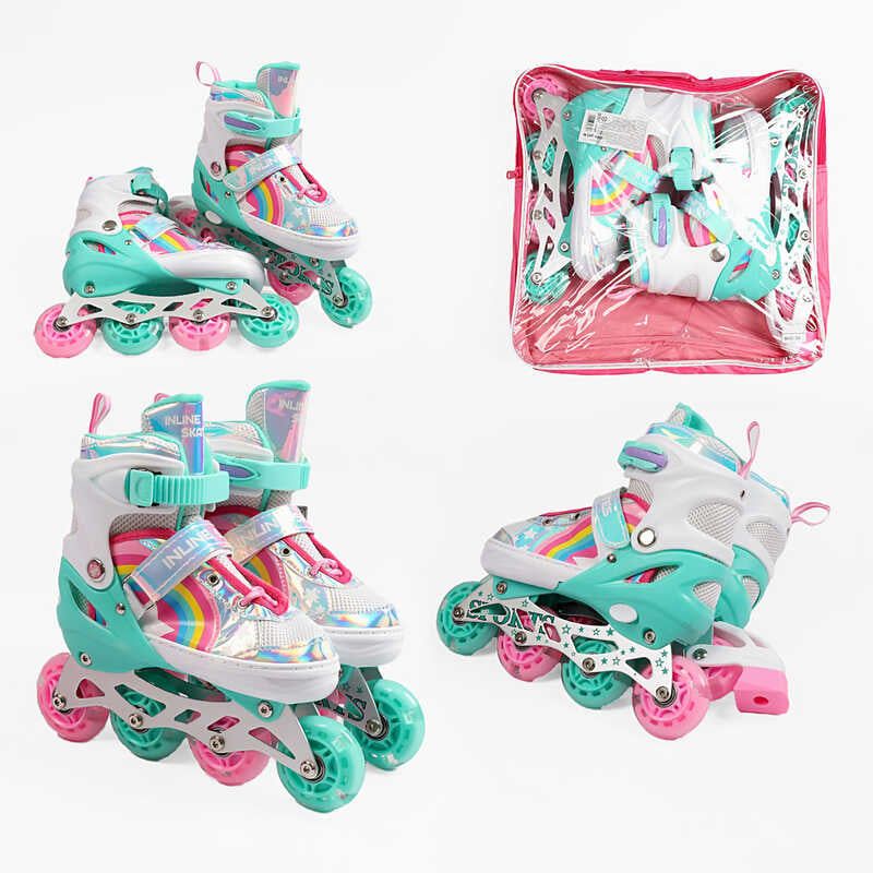 Ролики розмір 34-38 (6) колір Бірюзовий, устілка 22-24 см, колеса PU, d коліс – 6 см, підсвічування коліс, в сумці  фото 1