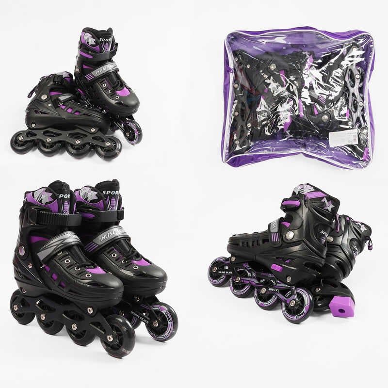 Ролики /розмір 34-38/ колір – Фіолетовий (6) колеса PU, ПЕРЕДНЄ КОЛЕСО СВІТЛО, d – 6. 5 см, в сумці  фото 1