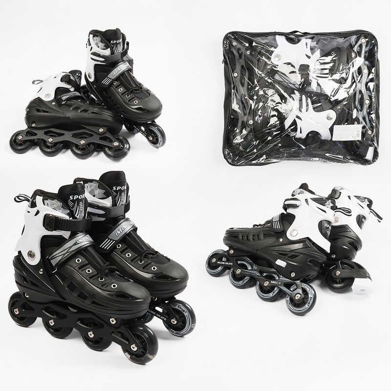 Ролики /розмір 34-38/ колір – Чорний (6) колеса PU, ПЕРЕДНЄ КОЛЕСО СВІТЛО, d – 6. 5 см, в сумці  фото 1