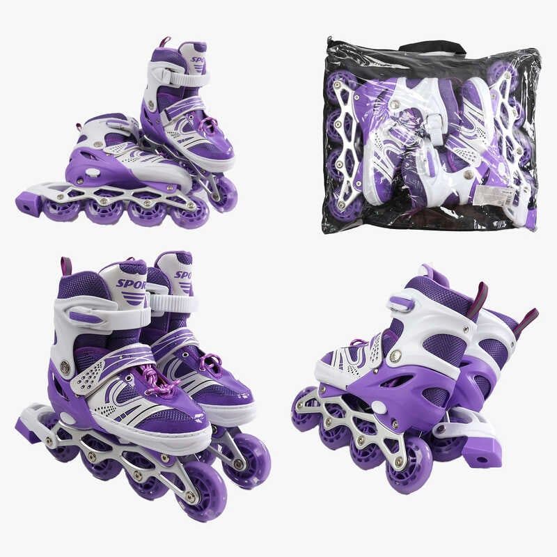 Ролики /розмір 39-43/ колір – ФІОЛЕТОВИЙ (6) колеса PU, ПЕРЕДНЄ КОЛЕСО СВІТЛО, d – 6. 5 см, в сумці  фото 1