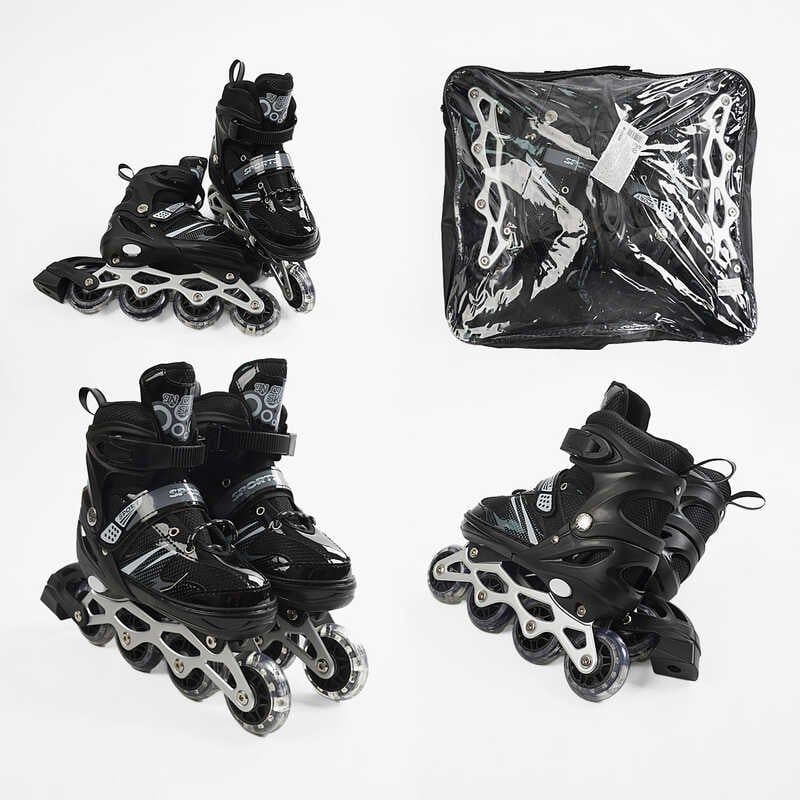 Ролики /розмір 34-38/ колір – ЧОРНИЙ (6) колеса PVC, устілка 21-24 см, ПЕРЕДНЄ КОЛЕСО СВІТЛО, d – 6. 5 см, в сумці  фото 1