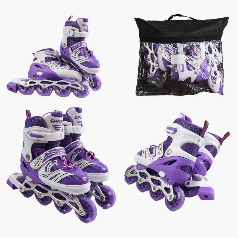 Ролики /розмір 29-33/ колір – ФІОЛЕТОВИЙ (6) колеса PU, ПЕРЕДНЄ КОЛЕСО СВІТЛО, d – 6. 5 см, в сумці  фото 1