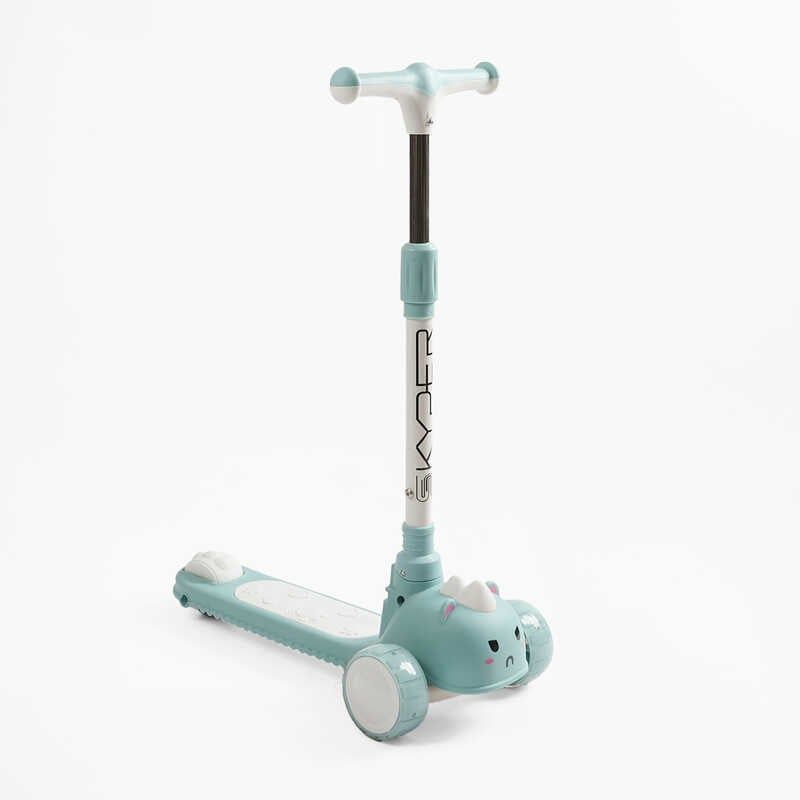 Самокат триколісний Skyper колеса PU 125х40мм зі світлом, УКР. ОЗВУЧУВАННЯ, підсвічування платформи, кермо складне, в пакеті  фото 1