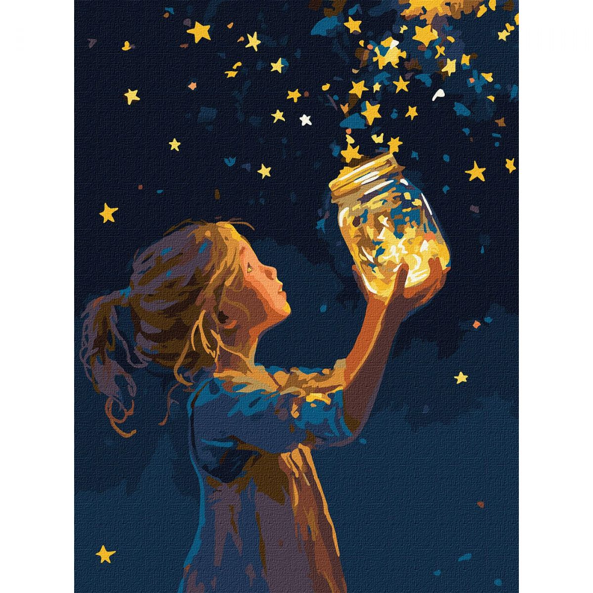 Картина по номерах з фарбами металік "Дівчинка і зірочки" 30х40 см  фото 1