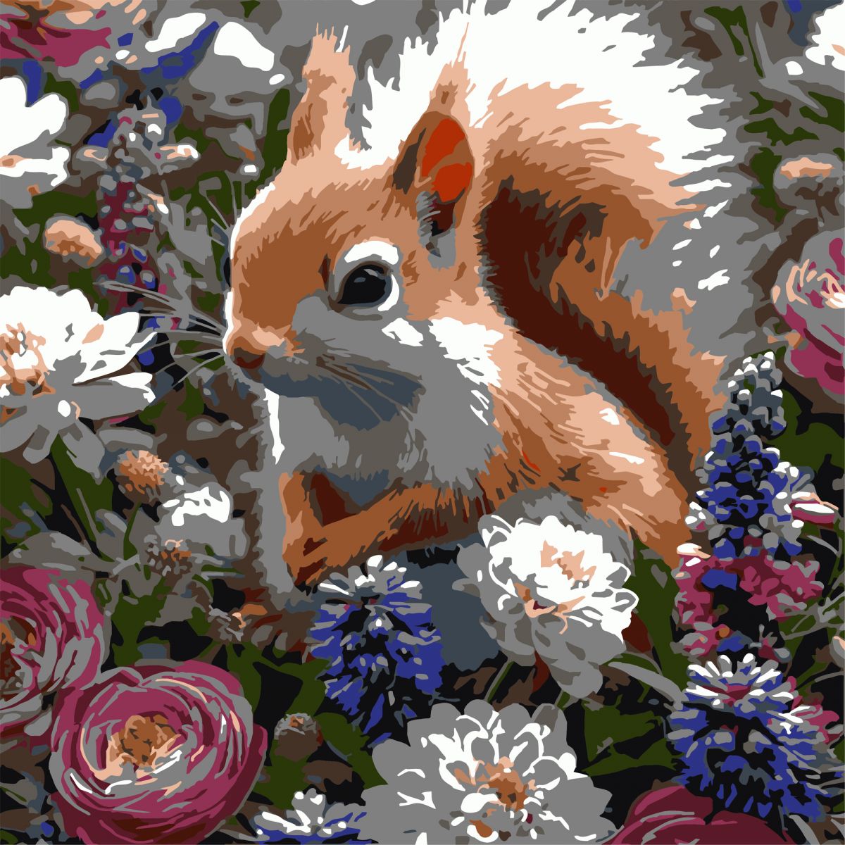 Картина по номерах "Білка серед квітів" 30х30 см  фото 1