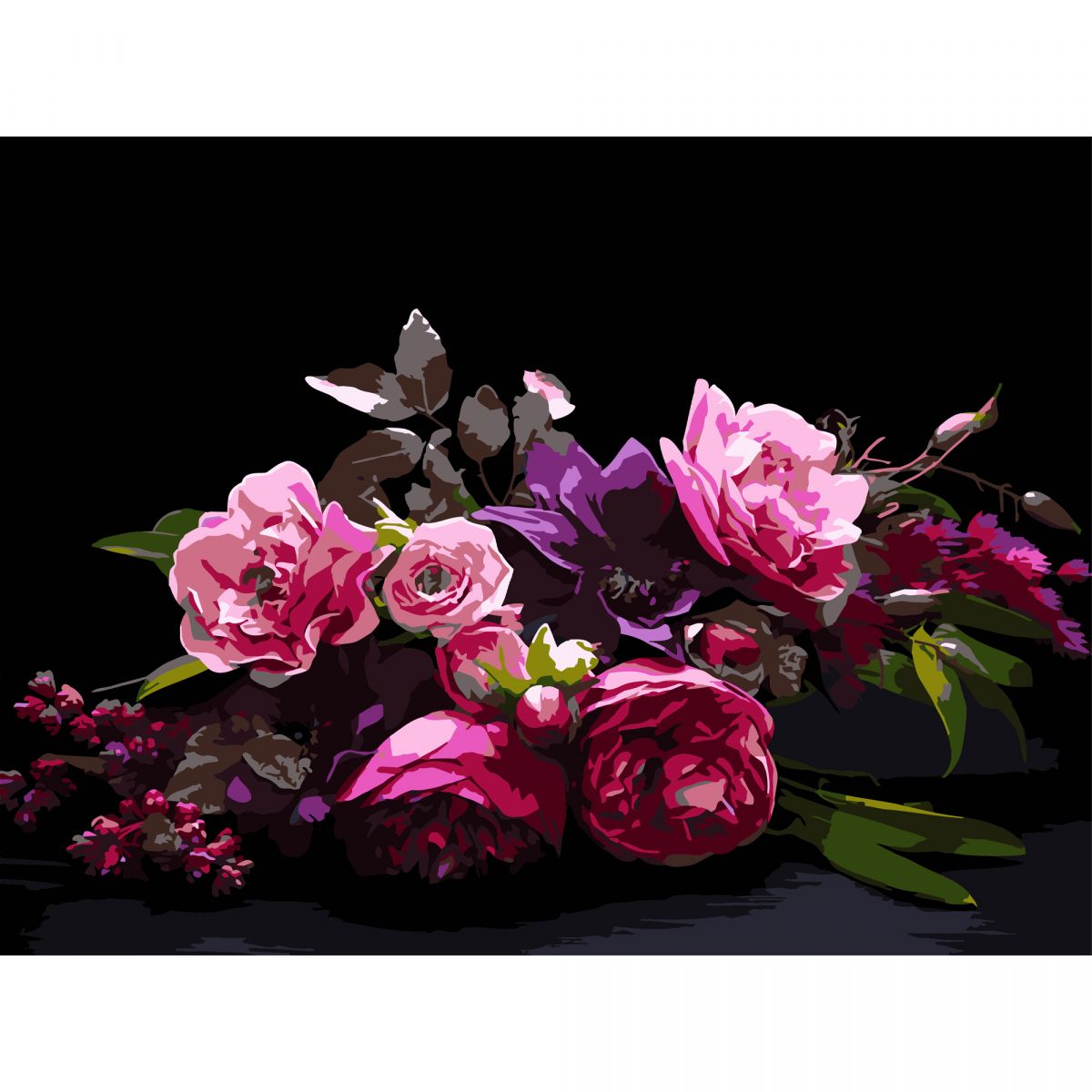 Картина по номерах на чорному фоні "Квіткова гармонія" 30х40 см  фото 1