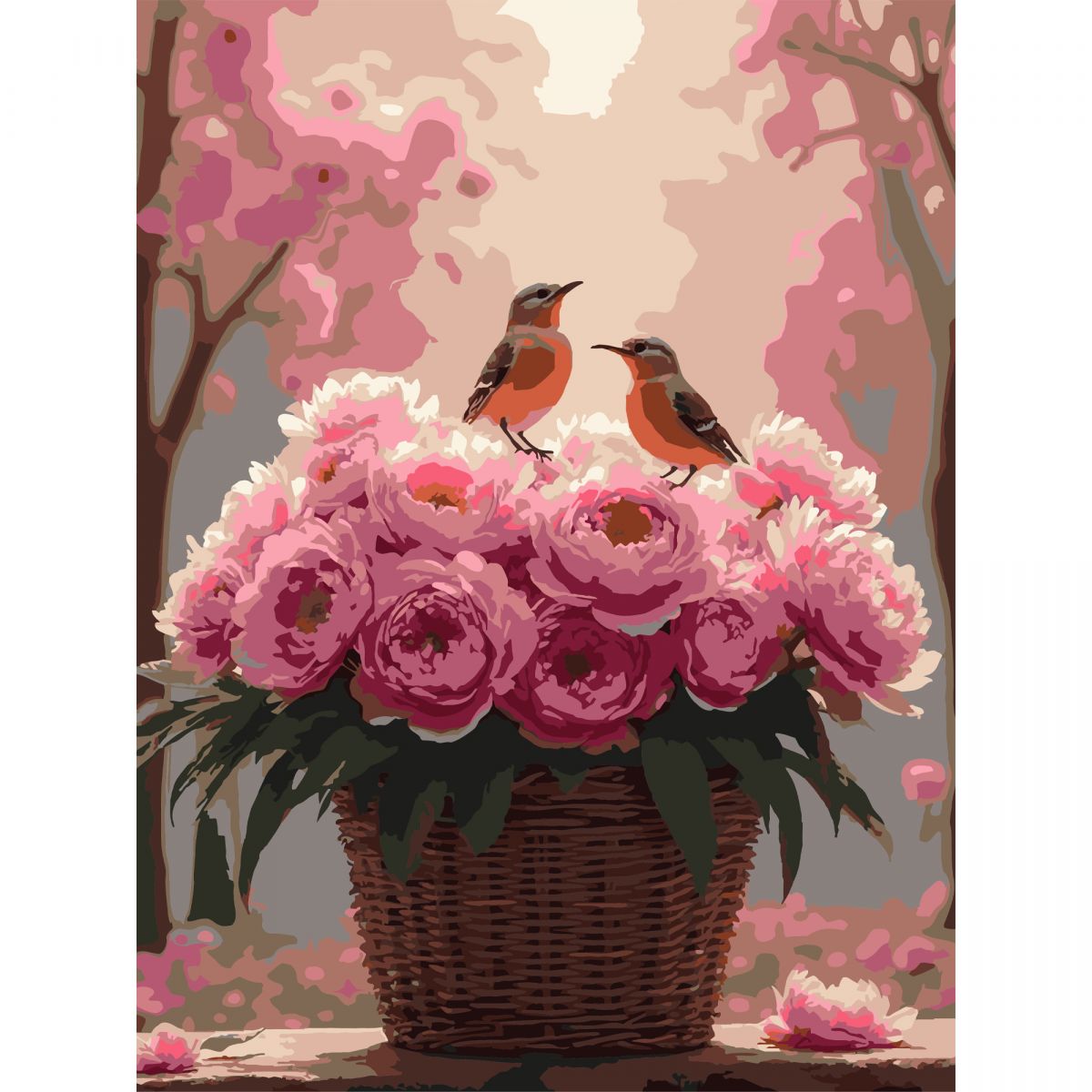 Картина по номерах "Півонії з пташками" 30х40 см  фото 1