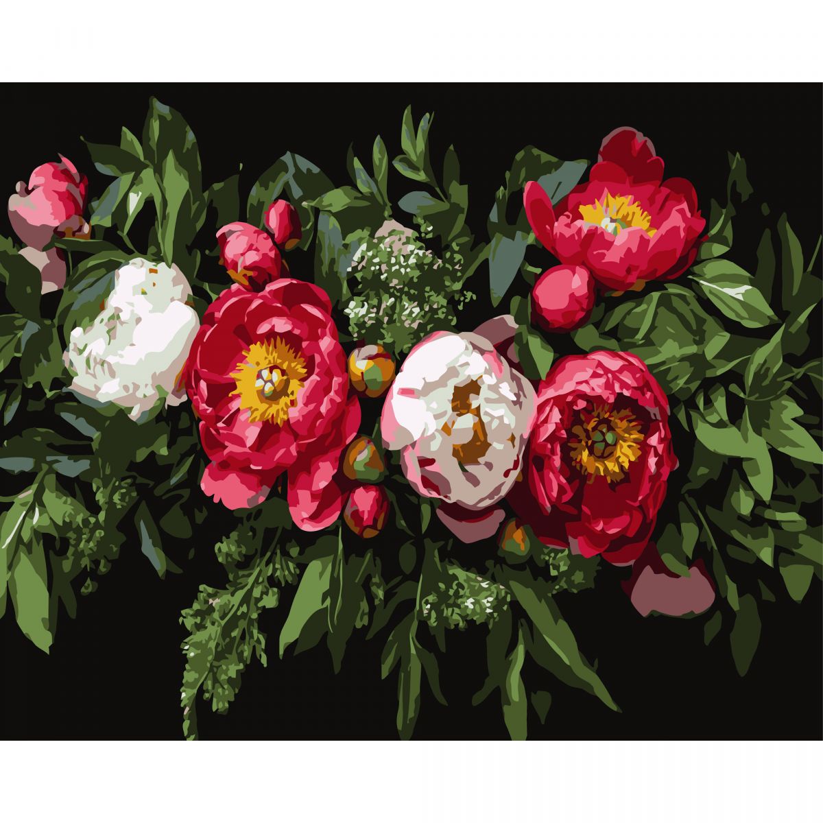 Картина по номерах на чорному фоні "Квіткова композиція" 40х50 см  фото 1