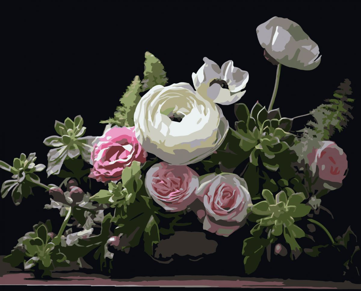 Картина за номерами Strateg Ніжний квітковий натюрморт на чорному фоні 40Х50 (AH1261)  фото 1