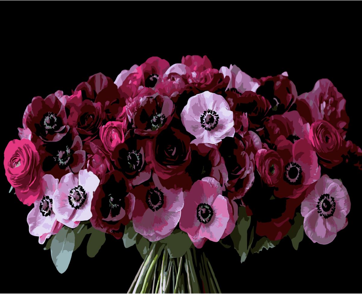 Картина за номерами Strateg Червоні анемони на чорному фоні 40Х50 (AH1288)  фото 1