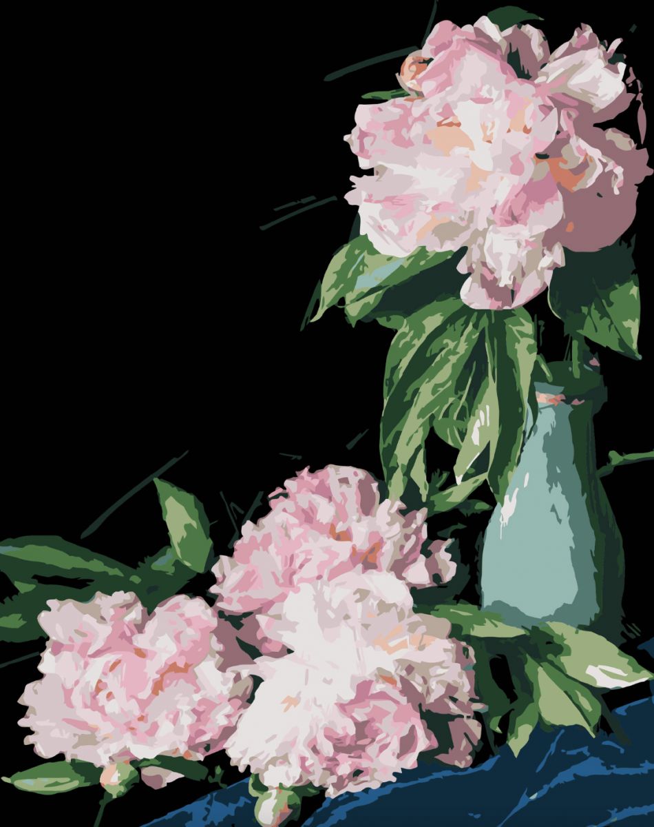 Набір для розпису по номерах Рожеві півонії Strateg на чорному фоні розміром 40х50 см (AH1186-18)  фото 1