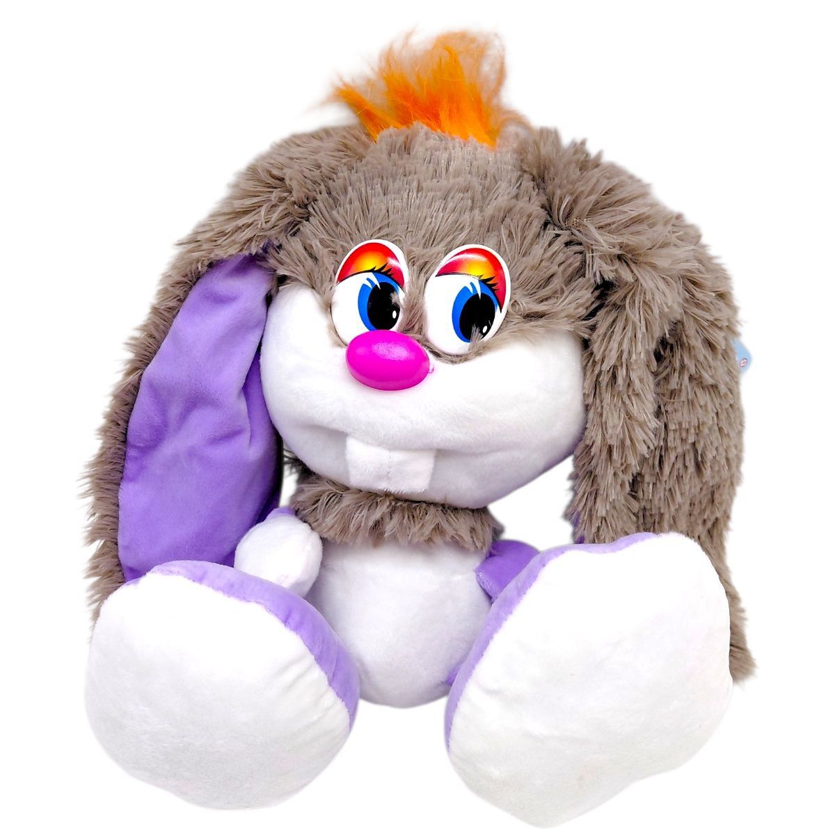 Мʼяка іграшка "Зайка-коротунчик", 30 см, сірий з фіолетом  фото 1