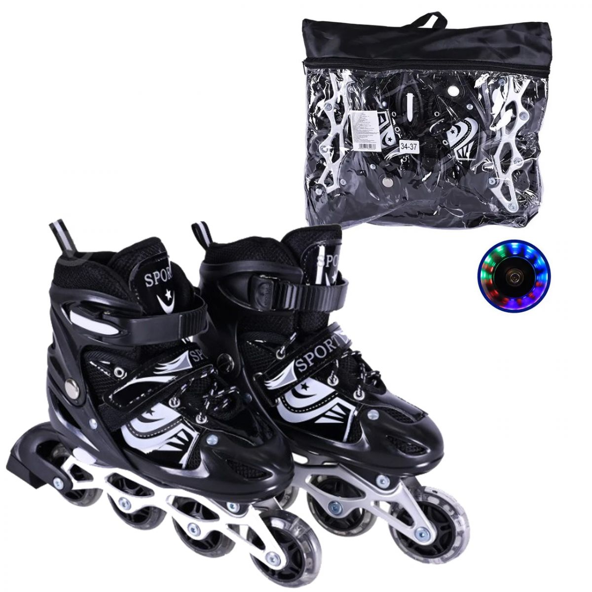 Роликові ковзани розмір M (34-37) колеса PVC (ЧОРНІ)  фото 1