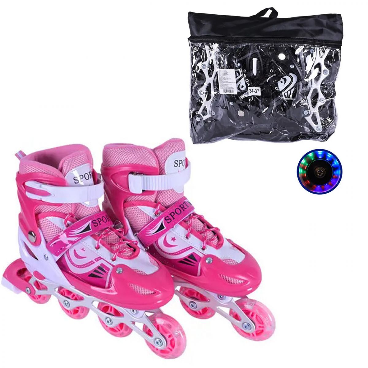 Роликові ковзани розмір M (34-37) колеса PVC (РОЖЕВІ)  фото 1