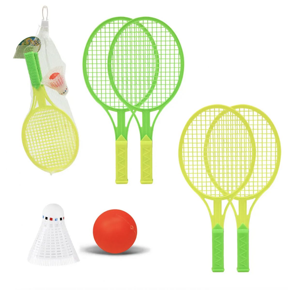 Набір ракеток 2 шт, воланчик та мʼячик у сітці 13,7*30 см  фото 1