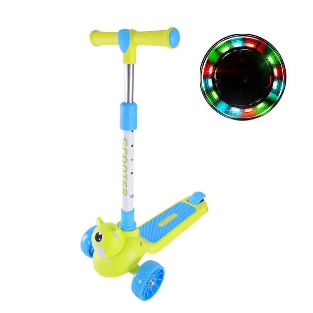 Самокат дитячий 3-х колісний, складний у пакеті (САЛАТОВИЙ)  фото 1