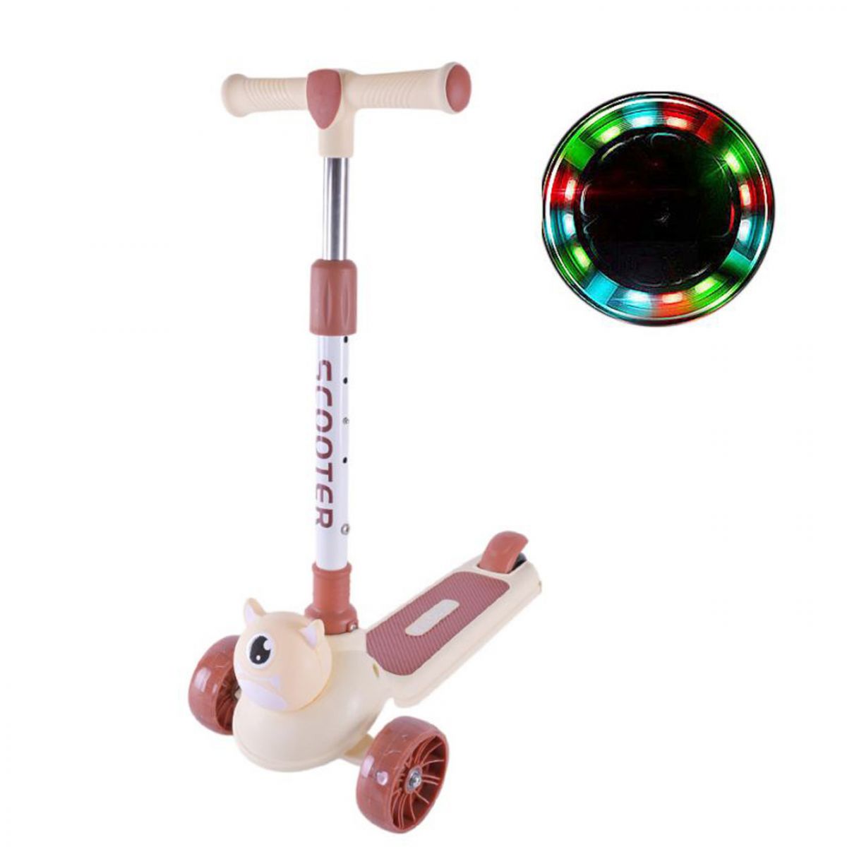 Самокат дитячий 3-х колісний, складний у пакеті (БЕЖЕВИЙ)  фото 1