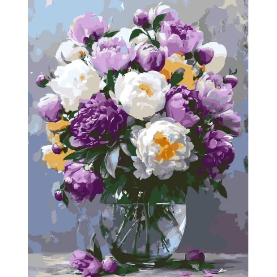 Картина за номерами "Букет півоній у вазі" 40*50 см  фото 1