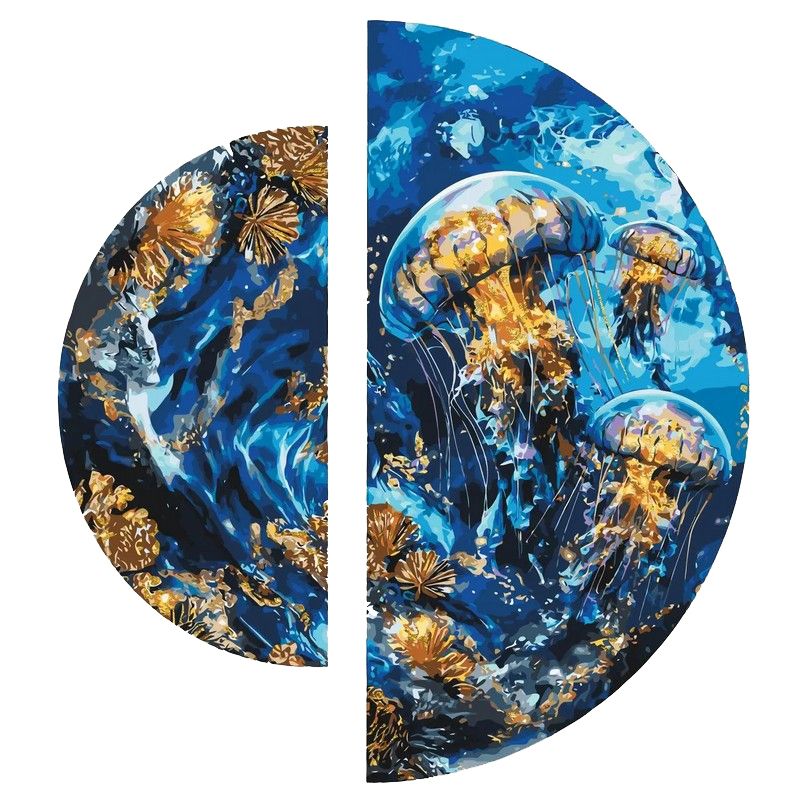Картина за номерами з фарбами металік "У глибинах океану" (напівкруги 50 см, 70 см)  фото 1