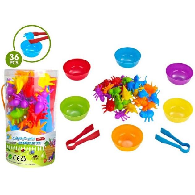 Логічна гра, сортер, 36 елементів, 6 тарілочок, 2 пари щипців  фото 1