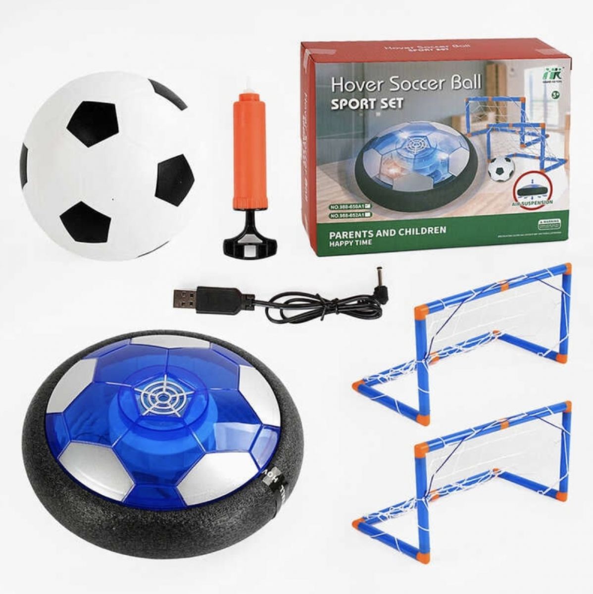 Аерофутбол (аером’яч з вбудованим акумулятором, гумовий м’яч, насос, ворота з сіткою, в коробці )  фото 1