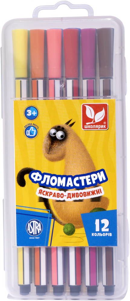 Фломастери шестигранні у пластиковій коробці 12 кольорів 24 в ящ.  фото 1