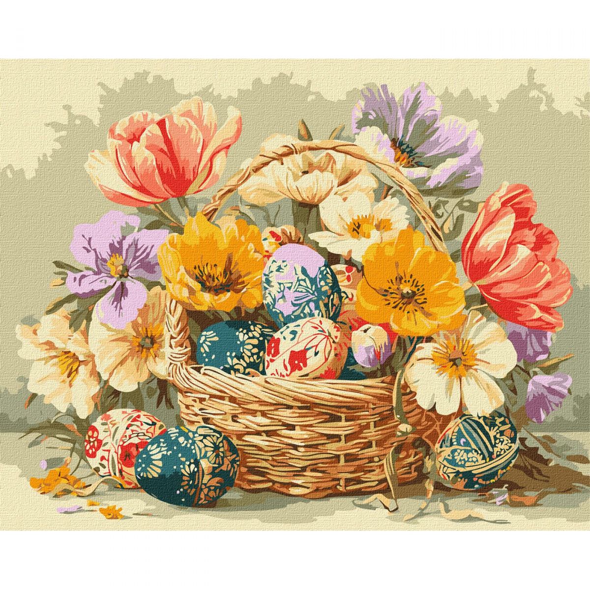 Набор для росписи по номерам "Пасхальная корзина с цветами" 40х50см  фото 1