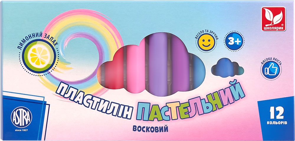 Пластилін круглий восковий пастельні кольори із запахом лимона 12 кольорів  фото 1