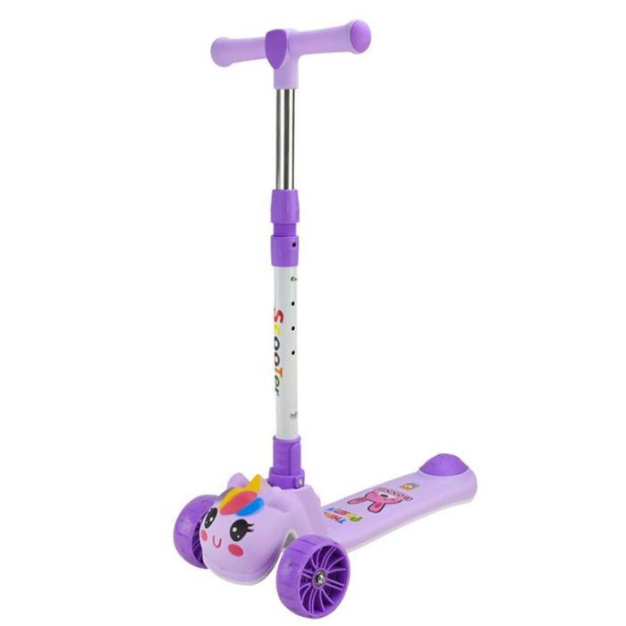 Самокат дитячий 3-х коліс  складний, колеса PU муз, батар. , світло, звук  (БУЗКОВИЙ)  фото 1