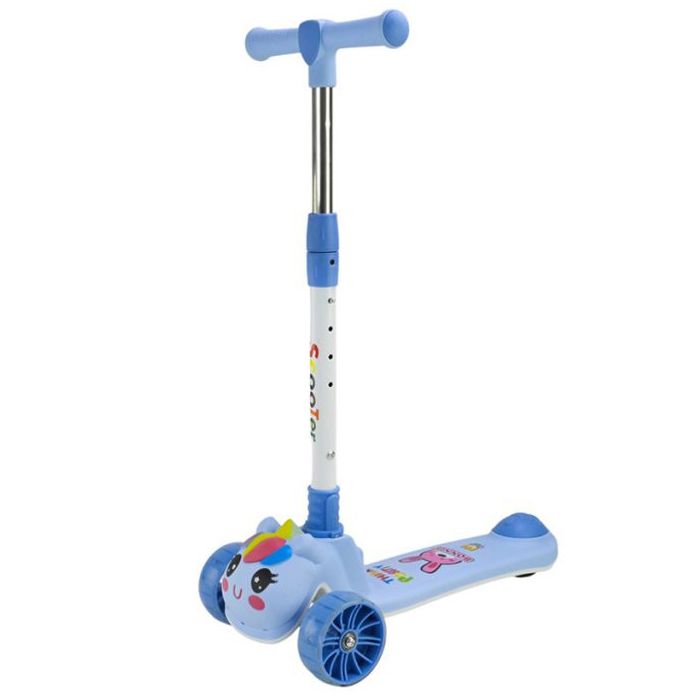 Самокат дитячий 3-х коліс  складний, колеса PU муз, батар. , світло, звук  (БЛАКИТНИЙ)  фото 1