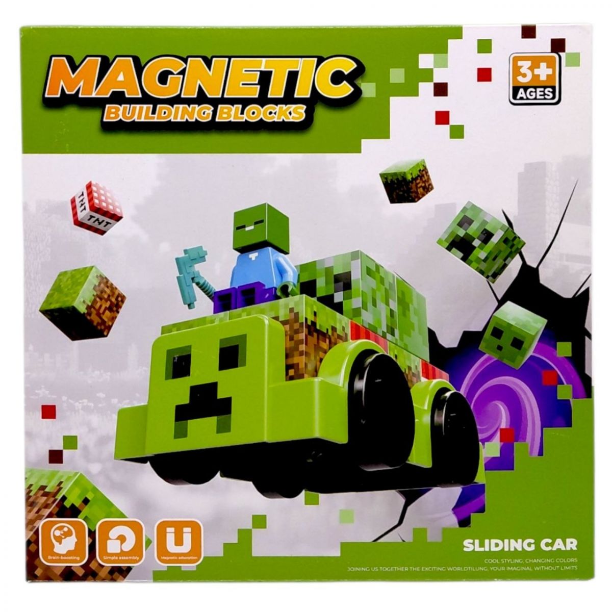 Магнітний конструктор "MINECRAFT" машинки (КРІПЕР)  фото 1