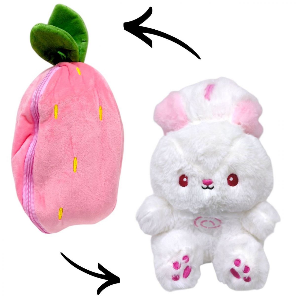 Мʼяка іграшка-трансформер "Дихаючий заєць" (ПОЛУНИЦЯ) 35см  фото 1