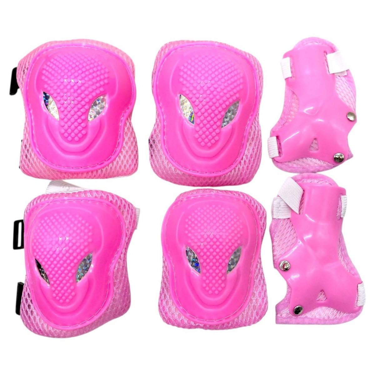 Захисний набір: налокітники, наколінники, запʼястя, у сітці (РОЖЕВИЙ)  фото 1