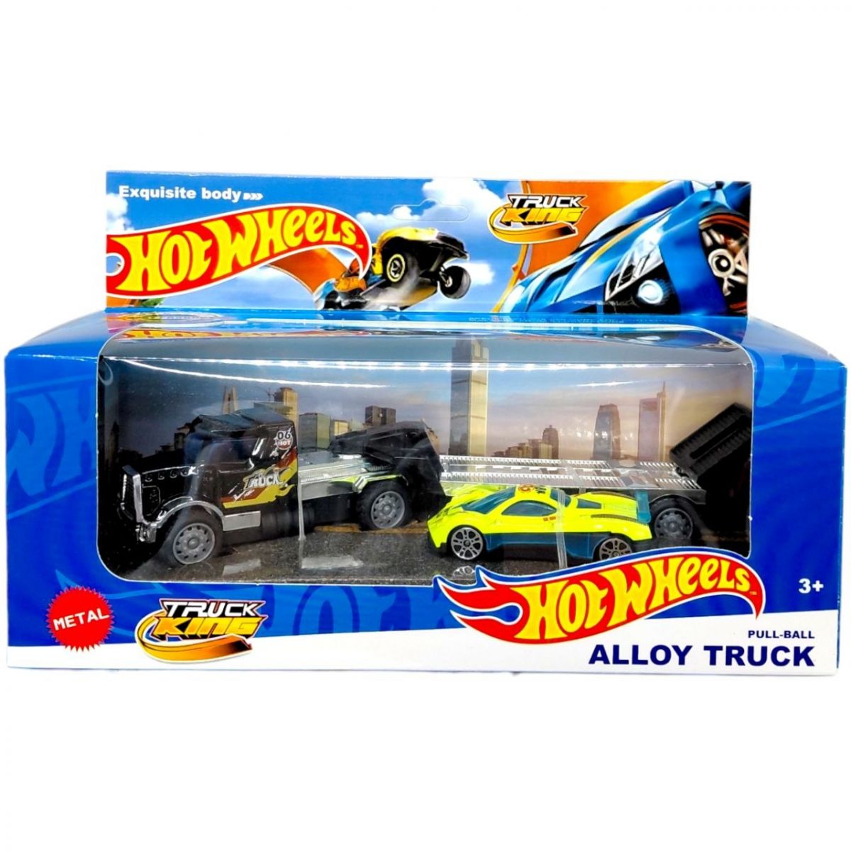 Металлический тягач с машинкой на прицепе (ЧЕРНЫЙ)  фото 1