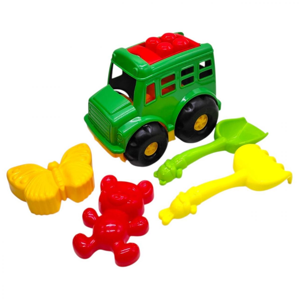 Автобус "Бусик №1" + лопатка і грабельки (зелений)  фото 1