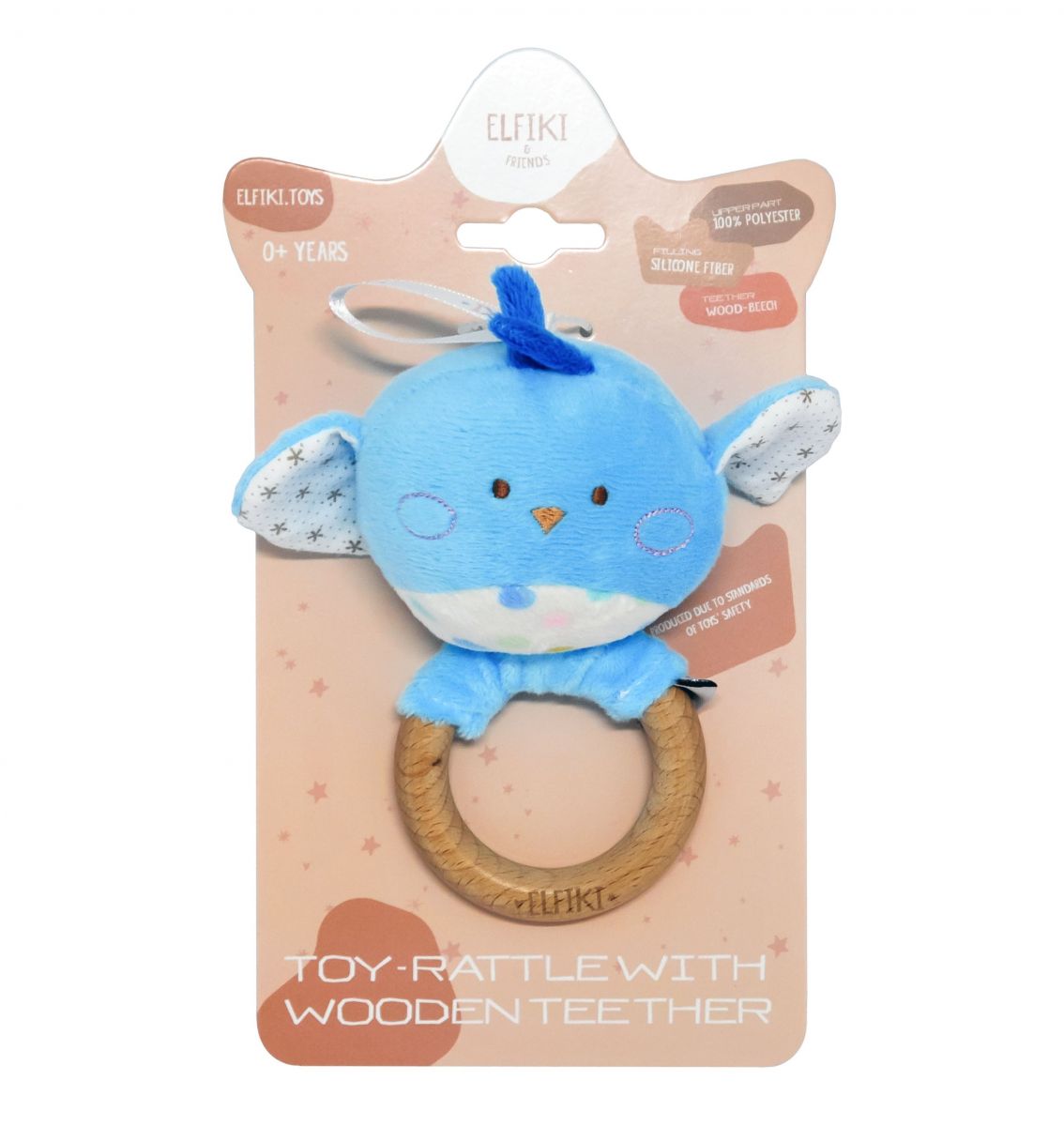 Іграшка - брязкальце з дерев'яним гризунцем пташка Піпо  фото 1