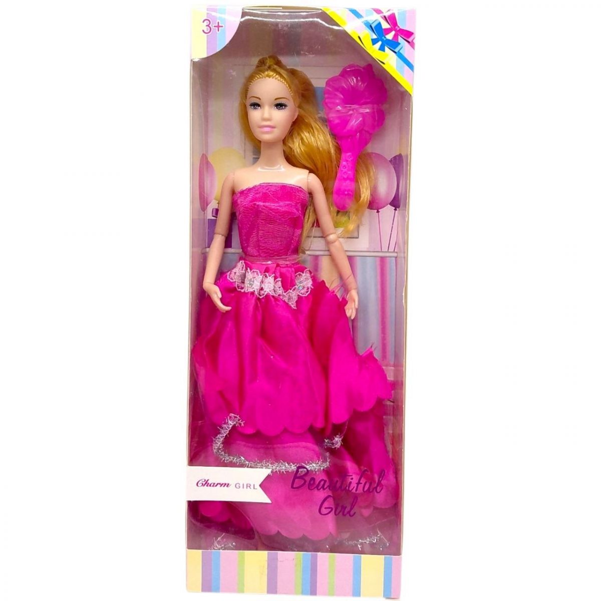 Лялька у святковій сукні з бантом (МАЛИНОВА)  фото 1