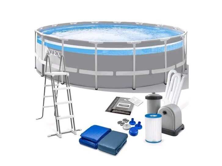 Intex Басейн каркасний (об`єм(90):19114л, розмір:488х122см, картріджний фільтр-насос 5678 л/год, драбина, тент, підстилка  фото 1