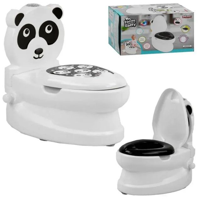 Горщик "Панда", спинка, знімний горщик, тримач для паперу, звуки води, підсвічування кнопки, в коробці  фото 1