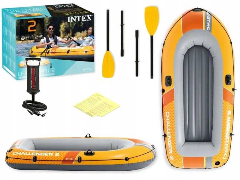 Intex Двомісний надувний човен 236х114х41см, (весла, ручний насос) 3-х камерний  фото 1