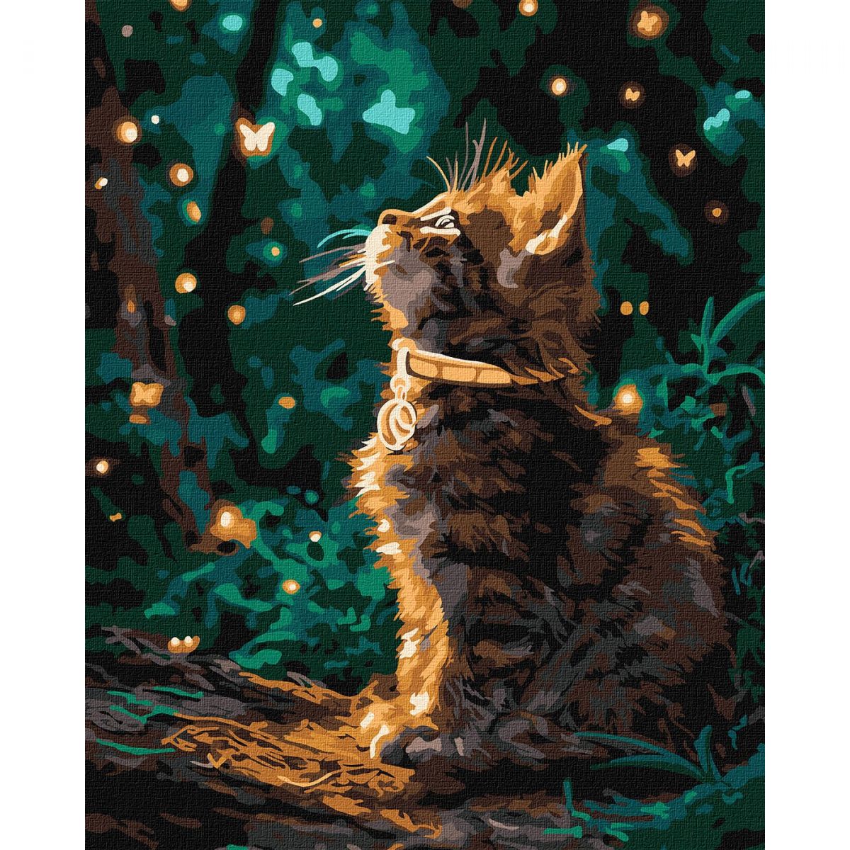Картина по номерах з фарбами металік "Кошеня та світлячки" 40х50см  фото 1